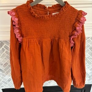 Cat & Jack Rust Orange Long-Sleeve Top with Pink Lace Accents